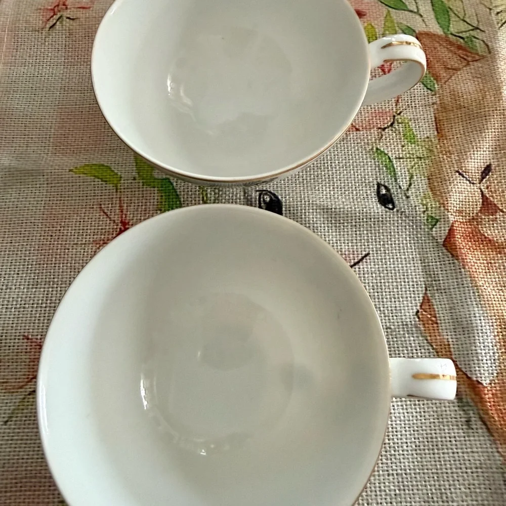 Vintage Floral Teacup & Bowl Set Blue Roses Gold Trim Cottagecore
